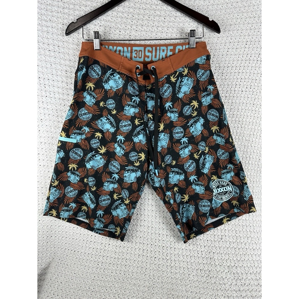 Dixxon Surf Board Shorts VW Bus Tropical Print Work Hard Stay Humble Sz 30